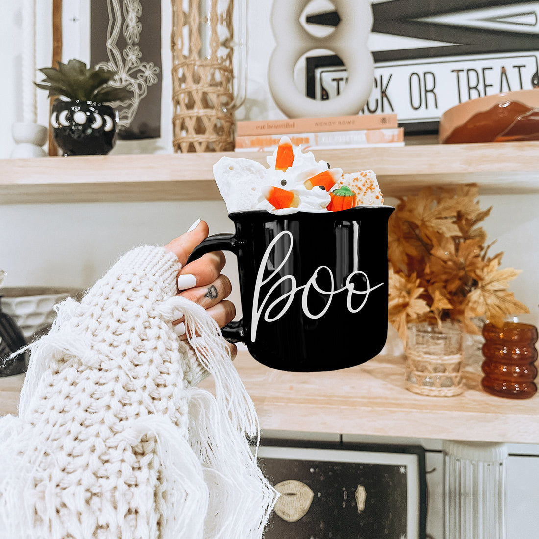 Double-Sided Ghost BOO Mug Halloween Design
14.5oz Black Halloween BOO Mug Dishwasher Safe